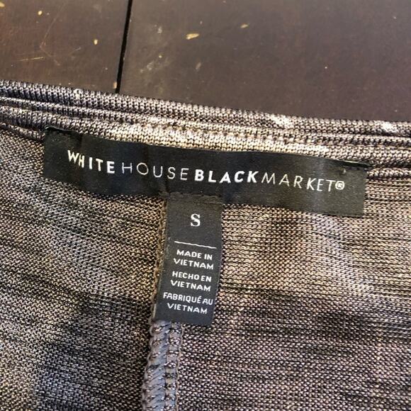 WHBM silver metallic black feather print dolman sleeve top size Small - Picture 7 of 12